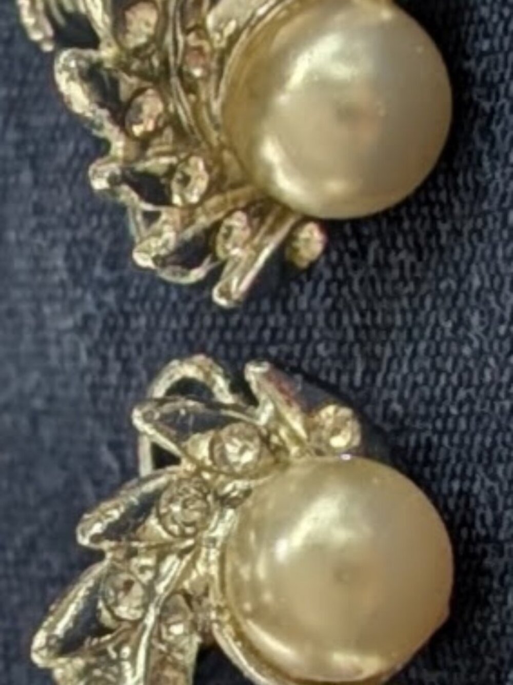 Vintage Mid Century Pearl Rhinestone Screw Back Earrings Hollywood Regency
